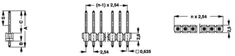 Fischer Elektronik Tűsor (standard) Sorok száma: 1 Pólusok száma sorozatonként: 36 SL 20 THR 124/ 36 2. kép