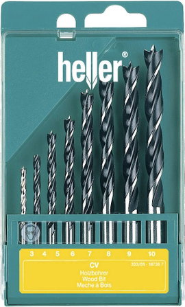 Heller 205241 Fa spirál fúró készlet 8 részes 3 mm, 4 mm, 5 mm, 6 mm, 7 mm, 8 mm, 9 mm, 10 mm Henger