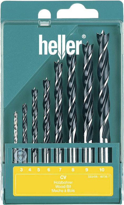 Heller 205241 Fa spirál fúró készlet 8 részes 3 mm, 4 mm, 5 mm, 6 mm, 7 mm, 8 mm, 9 mm, 10 mm Henger