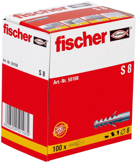 Fischer S 8 Terpesztő tipli 40 mm 8 mm 50108 100 db
