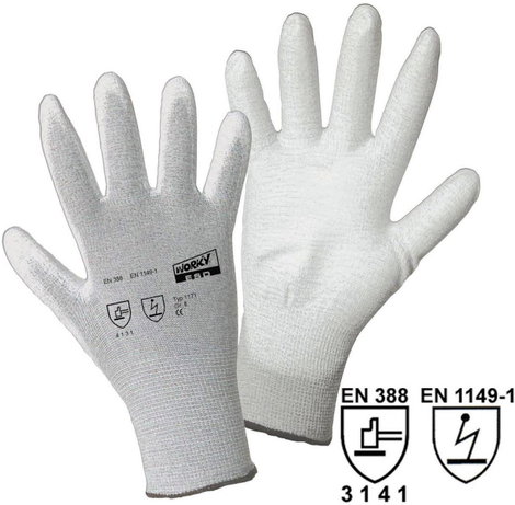 L+D worky ESD Nylon/Carbon-PU 1171-7 Nylon Munkakesztyű Méret (kesztyű): 7, S EN 388, EN 511 CAT II