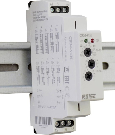 Multifunkciós időrelé 230 V/AC, 0,1 mp - 10 nap, 1 váltó, Rose LM CRM-91H/UNI
