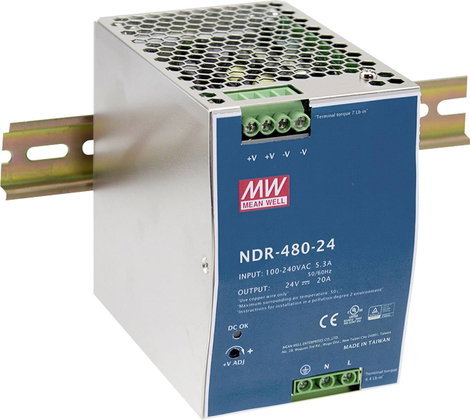 Kalapsín tápegység 1x 24 VDC 480 W, Mean Well NDR-480-24