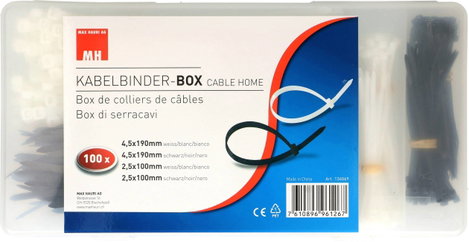 Cablehome 136069 Kábelkötöző készlet 190 mm, 100 mm Fekete, Fehér 400 db