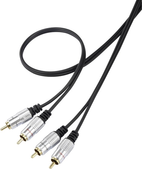RCA audio kábel 1 m, 2x RCA dugó - 2x RCA dugó, fekete, aranyozott, SuperSoft, SpeaKa Professional S