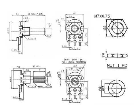 Alpha RV16A01F20KA10KM RV16A01F20KA10KM Forgató potenciométer Sztereó 0.05 W 10 kΩ 1 db 2. kép
