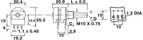 OMEG PC2G20BU CEBS F1 L:50 B22K Omeg Forgató potenciométer Sztereó 0.2 W 22 kΩ 1 db 2. kép