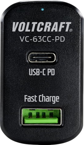 Autós USB töltő max. 3 A, USB/USB-C alj, Voltcraft VC-63CC-PD USB Power Delivery