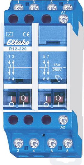 Eltako R12-220-230V Kapcsoló relé Névleges feszültség: 230 V Max. kapcsolási áram: 16 A 2 nitó, 2 zá