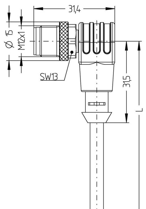 Escha 8043821 Érzékelő-/működtető összekötő, konfekcionált M12 Dugó, hajlított 5.00 m Pólusszám: 4 1 2. kép
