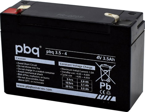 PBQ PB-4-3,5 Ólomakku 4 V 3.5 Ah Ólom-vlies (AGM) (Sz x Ma x Mé) 91 x 64 x 35 mm 4,8 mm-es laposérin