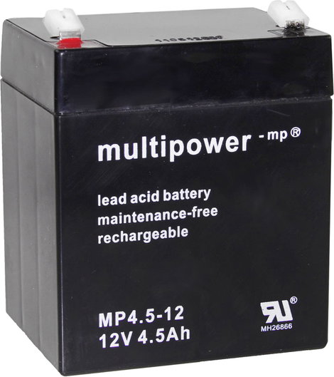 multipower PB-12-4,5-4,8 Ólomakku 12 V 4.5 Ah Ólom-vlies (AGM) (Sz x Ma x Mé) 90 x 107 x 70 mm 4,8 m