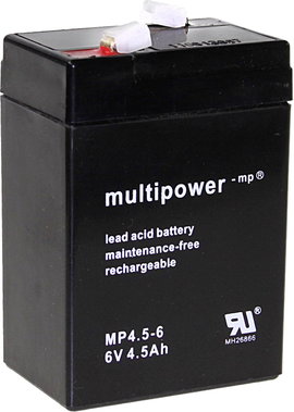 multipower PB-6-4,5-4,8 Ólomakku 6 V 4.5 Ah Ólom-vlies (AGM) (Sz x Ma x Mé) 70 x 105 x 47 mm 4,8 mm-