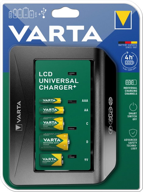 Varta LCD Universal Charger+ Hengeres akku töltő NiMH Mikro (AAA), Ceruza (AA), Baby (C), Góliát (D) 3. kép