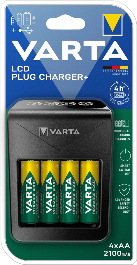 Varta LCD Plug Charger+ 4x 56706 Hengeres akku töltő NiMH Mikro (AAA), Ceruza (AA), 9 V-os 11. kép