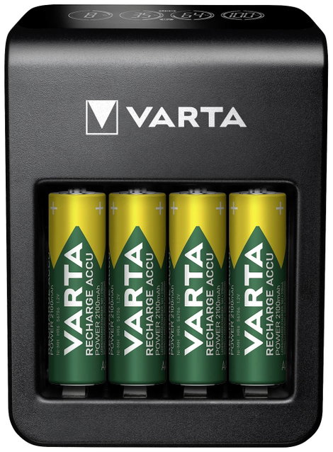 Varta LCD Plug Charger+ 4x 56706 Hengeres akku töltő NiMH Mikro (AAA), Ceruza (AA), 9 V-os