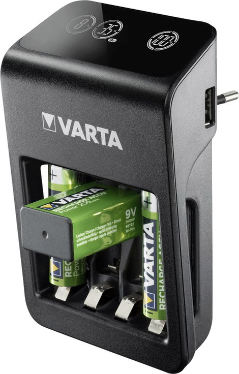 Varta LCD Plug Charger+ 4x 56706 Hengeres akku töltő NiMH Mikro (AAA), Ceruza (AA), 9 V-os 4. kép