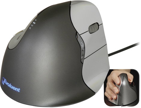Evoluent Vertical Mouse 4 VM4R Ergonomikus egér USB Optikai Fekete, Ezüst 6 Gombok 2800 dpi Ergonómi