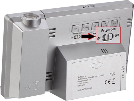 Rádiójel vezérlésű kivetítős óra, ezüst, Techno Line WT538 4. kép