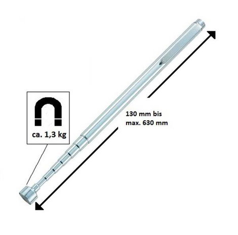 TOOLCRAFT TO-6541704 Bővíthető mágneses emelő pálca formájában 130 - 630 mm, 1,3 kg emelőerő Mágnese