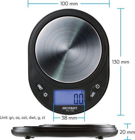 VOLTCRAFT PS-750 Precíziós mérleg Mérési tartomány (max.) 750 g Leolvashatóság 0.1 g Elemekről üzeme 10. kép