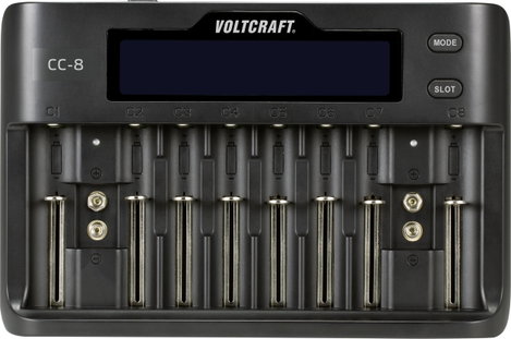 Univerzális hengeres akkutöltő, lítiumion, LiFePO, NiMH, NiCd, Voltcraft CC-8