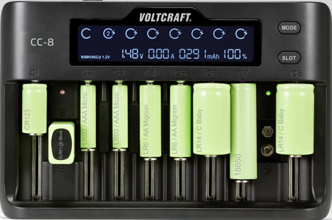 Univerzális hengeres akkutöltő, lítiumion, LiFePO, NiMH, NiCd, Voltcraft CC-8 3. kép