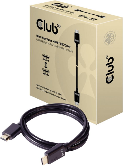 club3D HDMI Csatlakozókábel HDMI-A dugó, HDMI-A dugó 3.00 m Fekete CAC-1373 Lángálló HDMI kábel