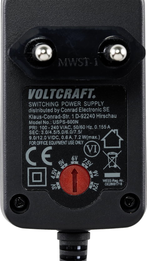 VOLTCRAFT USPS-600N-L Dugasztápegység, beállítható N/A 0.6 A 7.2 W Szabályozható kimeneti feszültség 4. kép