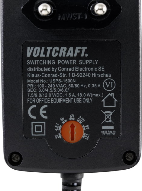 VOLTCRAFT USPS-1500N Dugasztápegység, beállítható N/A 1.5 A 18 W Szabályozható kimeneti feszültség 4. kép