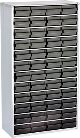 raaco 1248-01 ESD ESD acél tároló (H x Sz x Ma) 306 x 150 x 552 mm Rekeszek: 48 Földelő kábellel Tar