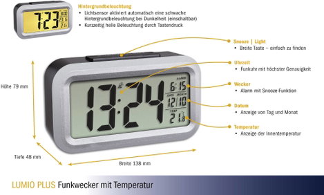 TFA Dostmann 60.2553.01 Rádiójel vezérlésű Ébresztőóra Fekete, Ezüst Riasztási idők 1 2. kép