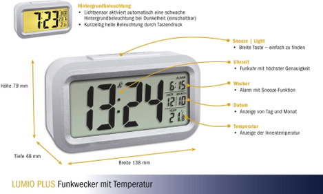 TFA Dostmann 60.2553.02 Rádiójel vezérlésű Ébresztőóra Ezüst, Fehér Riasztási idők 1 4. kép