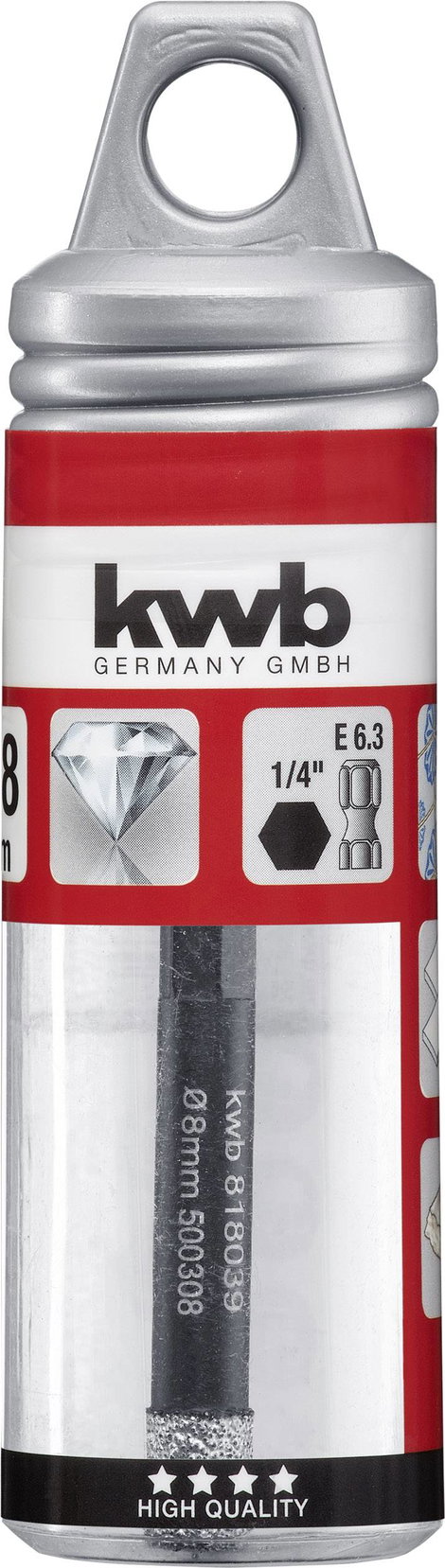 kwb HM Fliesenbohrer 6-Kant 8 mm 500308 Csempefúró 1/4 (6,3 mm), Hatlap szár 1 db 3. kép