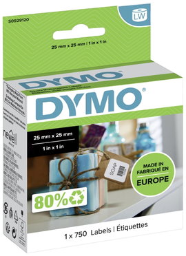 DYMO Etikett tekercs S0929120 S0929120 25 x 25 mm Papír Fehér 750 db Leoldható Univerzális etikett