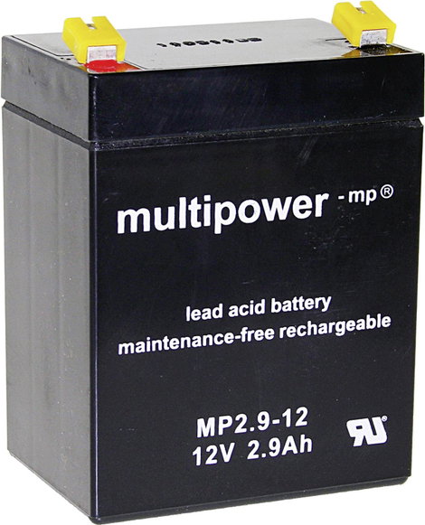 multipower MP2,9-12 Ólomakku 12 V 2.9 Ah Ólom-vlies (AGM) (Sz x Ma x Mé) 79 x 107 x 56 mm 4,8 mm-es