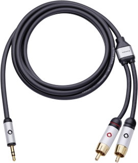 Jack - RCA audio kábel, 1x 3,5 mm jack dugó - 2x RCA dugó, 3 m, aranyozott, fekete, Oehlbach i-Conna