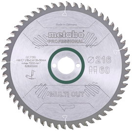 Metabo multi cut - professional, 216x30, Z60 FZ/TZ, 5°neg. 628083000 Keményfém körfűrészlap 216 x 30