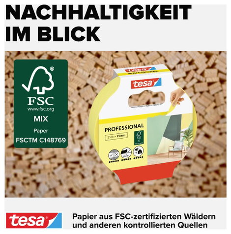 Tesa maszkolószalag, fedő, festőszalag 25 m x 25 mm sárga színű tesa® Maler-Krepp 56270 6. kép