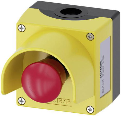 Siemens 3SU18010NB002AC2 3SU1801-0NB00-2AC2 Gomba alakú kapcsoló házban, védőgallérral Sárga Forgató