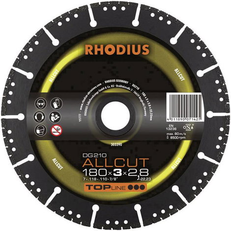 Rhodius 303390 DG210 ALLCUT Gyémánt bevonatú vágótárcsa Ø 180 mm Furat átmérő 22.23 mm 1 db 2. kép
