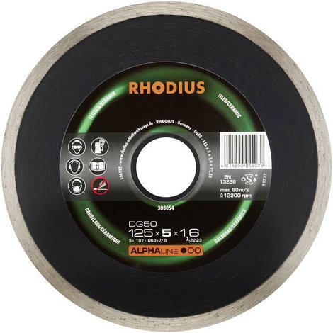 Rhodius 303054 DG50 Gyémánt bevonatú vágótárcsa Ø 125 mm Furat átmérő 22.23 mm Csempe, Kerámia 1 db 2. kép