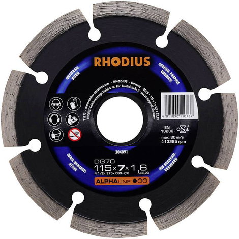 Rhodius 304091 DG70 Gyémánt bevonatú vágótárcsa Ø 115 mm Furat átmérő 22.23 mm Beton 1 db 2. kép