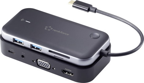 Mini dokkoló állomás, vezeték nélküli képátvitel, kártyaolvasó, USB-C, Renkforce 2. kép