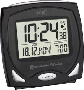 TFA Dostmann 60.2541.01 Rádiójel vezérlésű Ébresztőóra Fekete Riasztási idők 1 Fluoreszkáló Számlap