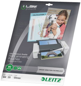 Lamináló fólia DIN A4, 80 mikron, fényes, 25 db, Leitz 7479