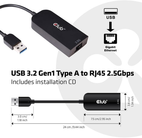 club3D CAC-1420 Hálózati adapter 2.5 GBit/s USB 3.1 (1. generáció), RJ45 4. kép