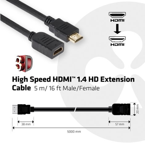 club3D HDMI Hosszabbítókábel HDMI-A dugó, HDMI-A alj 5.00 m Fekete CAC-1320 HDMI kábel 2. kép