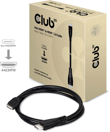club3D HDMI Csatlakozókábel HDMI mini C dugó, HDMI-A dugó 1.00 m Fekete CAC-1350 HDMI kábel 6. kép