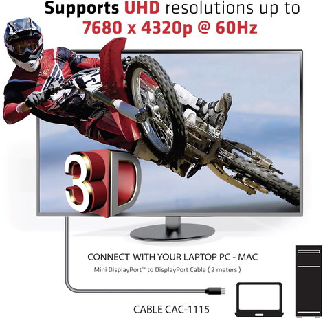 club3D Mini DisplayPort / Kijelző csatlakozó Átalakító kábel Mini DisplayPort dugó, DisplayPort dugó 5. kép
